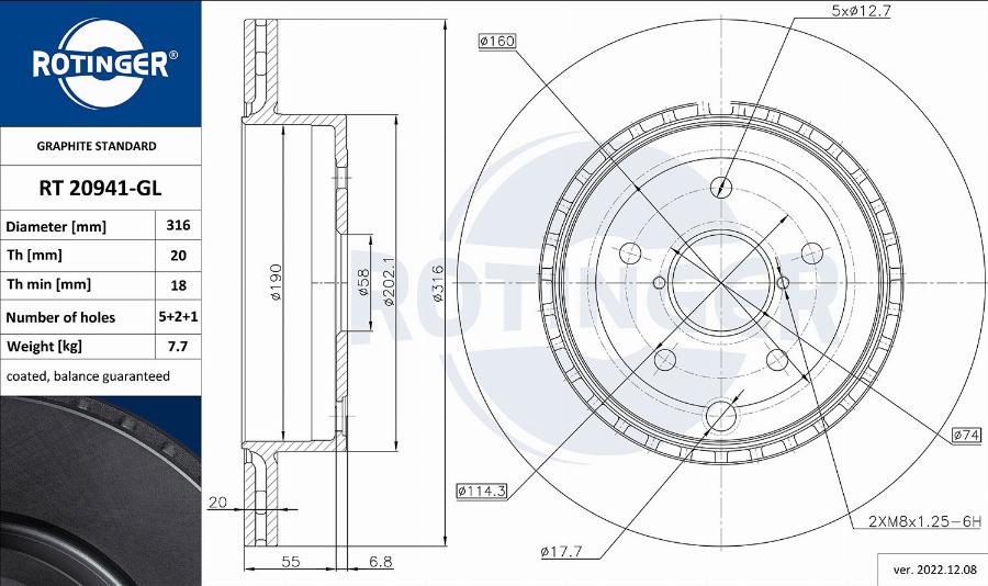 Rotinger RT 20941-GL - Спирачен диск vvparts.bg