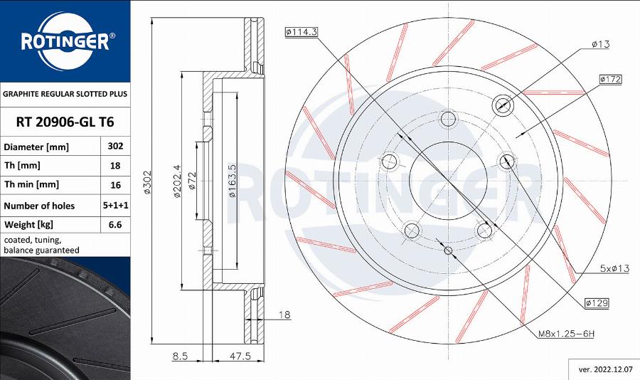 Rotinger RT 20906-GL T6 - Спирачен диск vvparts.bg