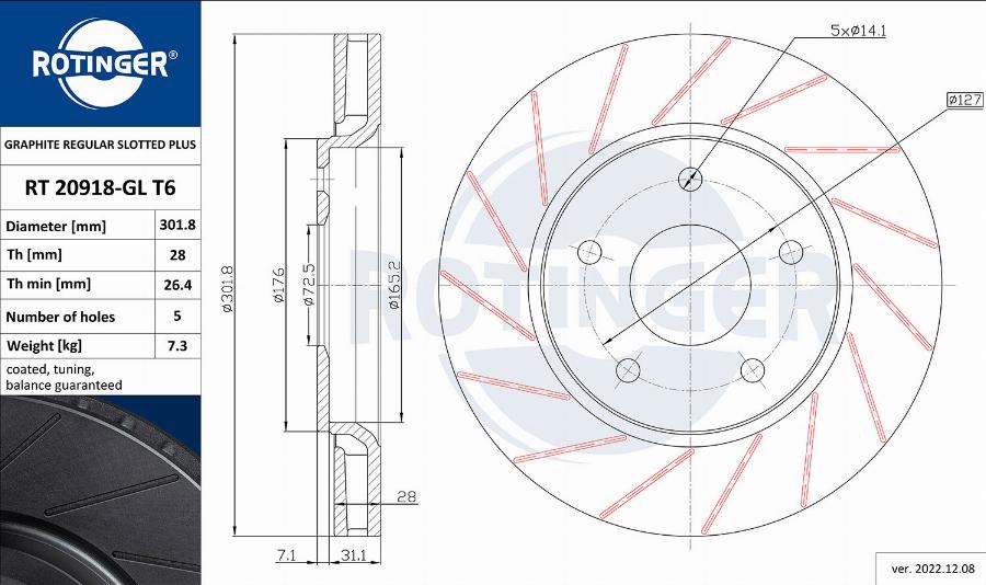 Rotinger RT 20918-GL T6 - Спирачен диск vvparts.bg