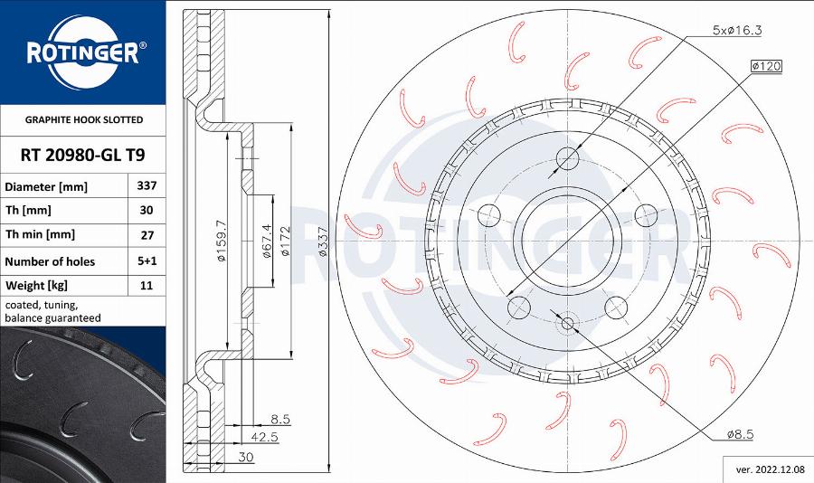 Rotinger RT 20980-GL T9 - Спирачен диск vvparts.bg