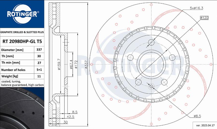 Rotinger RT 20980HP-GL T5 - Спирачен диск vvparts.bg