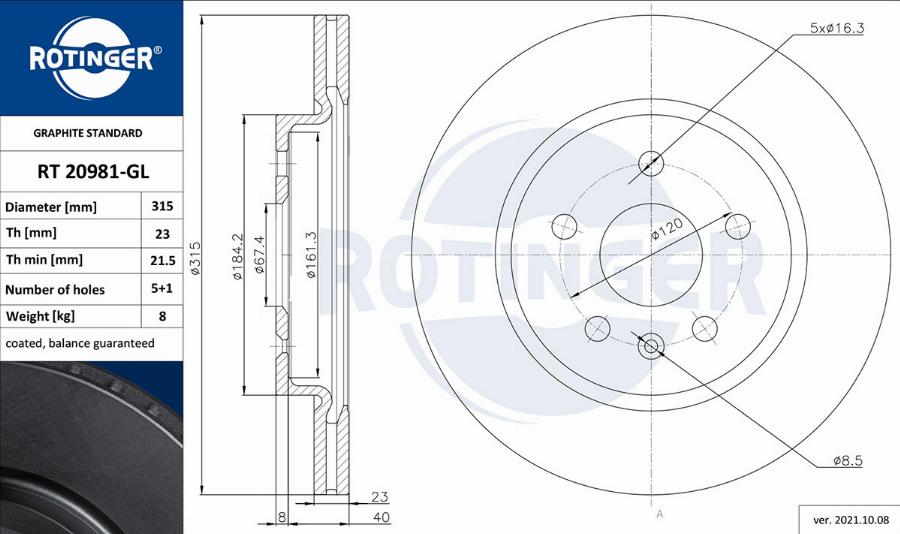 Rotinger RT 20981-GL - Спирачен диск vvparts.bg