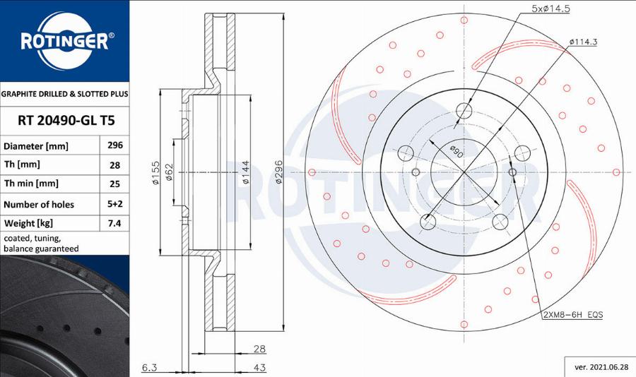 Rotinger RT 20490-GL T5 - Спирачен диск vvparts.bg