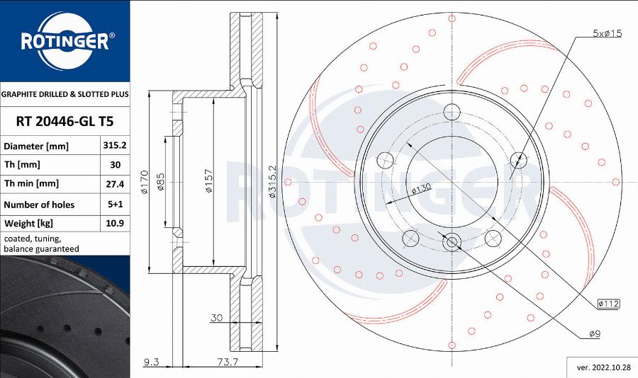 Rotinger RT 20446-GL T5 - Спирачен диск vvparts.bg