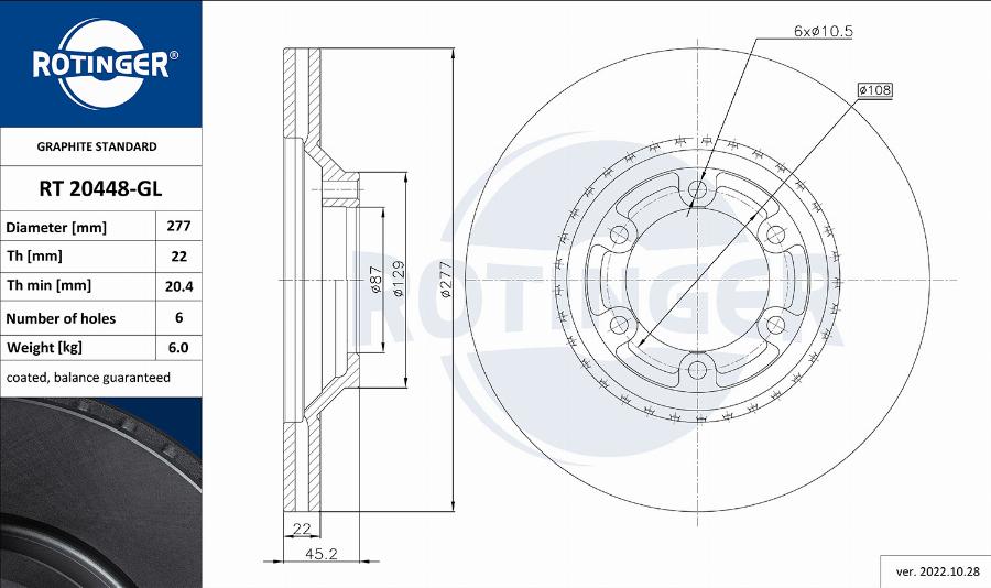 Rotinger RT 20448-GL - Спирачен диск vvparts.bg