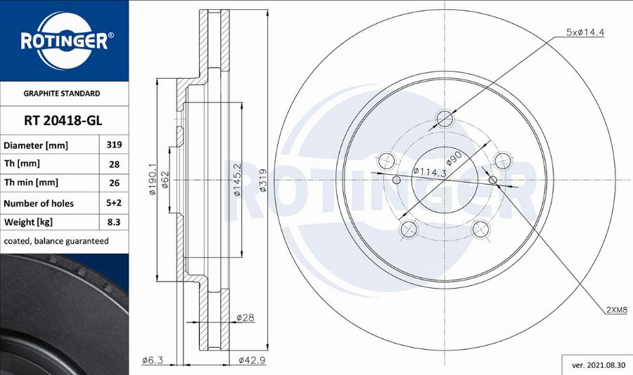 Rotinger RT 20418-GL - Спирачен диск vvparts.bg