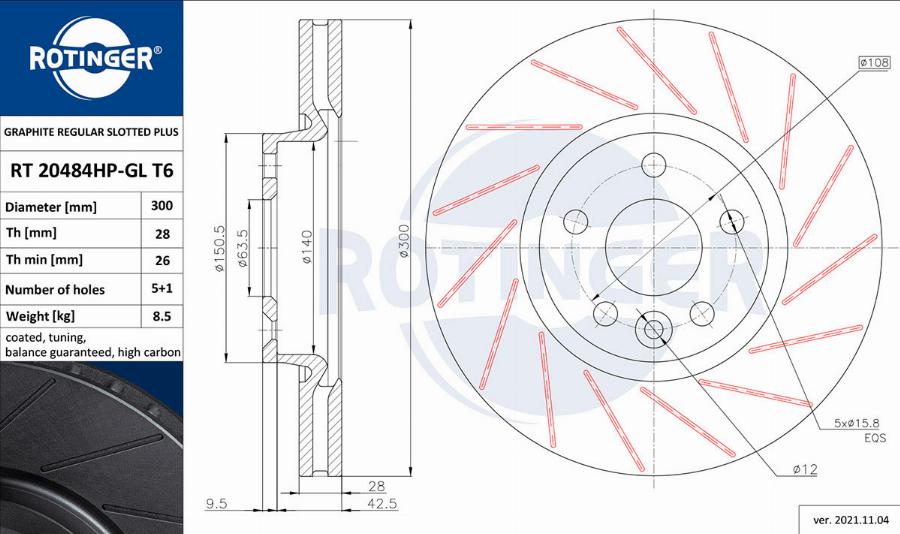 Rotinger RT 20484HP-GL T6 - Спирачен диск vvparts.bg