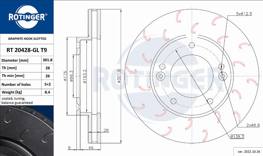 Rotinger RT 20428-GL T9 - Спирачен диск vvparts.bg