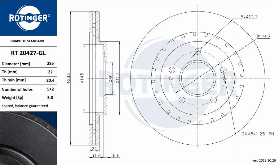 Rotinger RT 20427-GL - Спирачен диск vvparts.bg