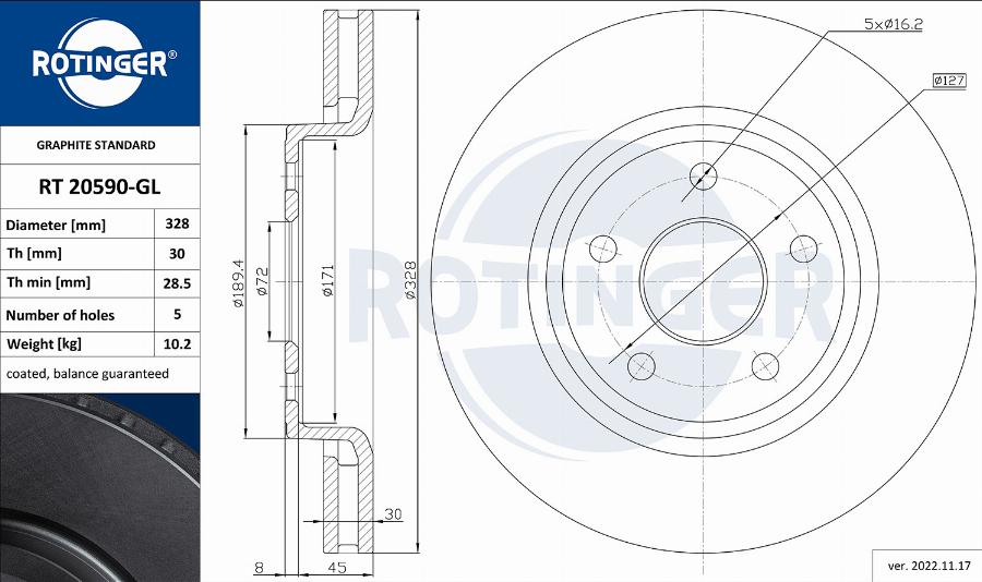 Rotinger RT 20590-GL - Спирачен диск vvparts.bg