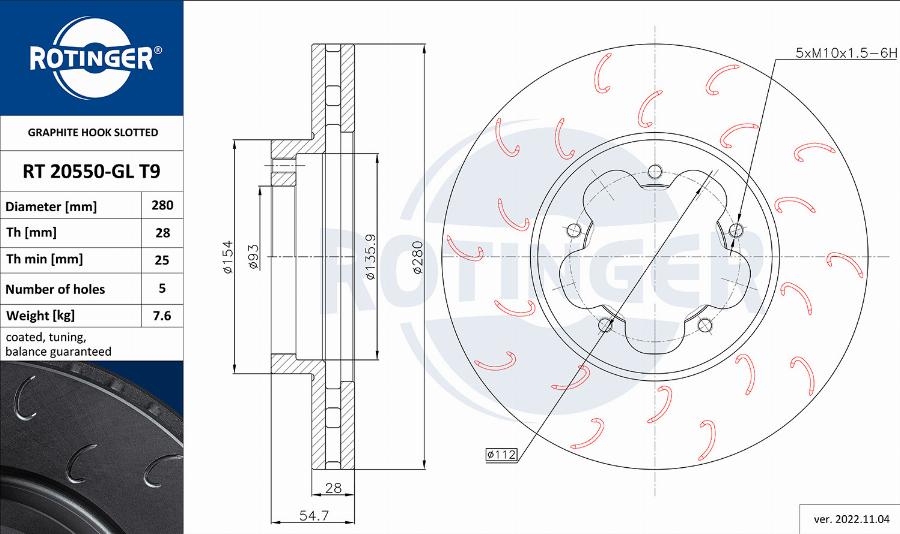 Rotinger RT 20550-GL T9 - Спирачен диск vvparts.bg