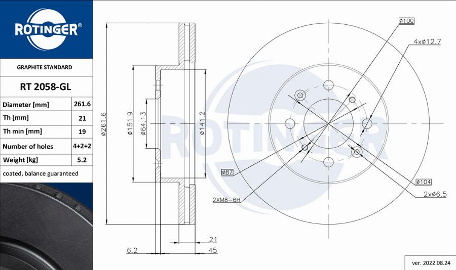 Rotinger RT 2058-GL - Спирачен диск vvparts.bg