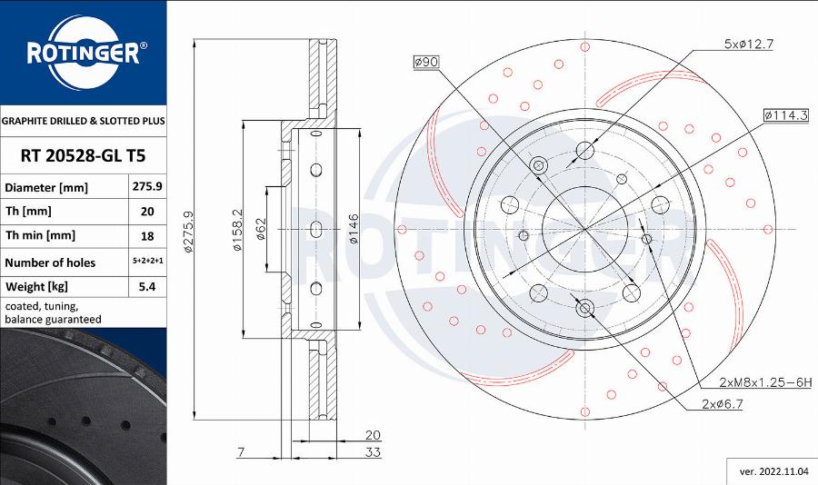 Rotinger RT 20528-GL T5 - Спирачен диск vvparts.bg