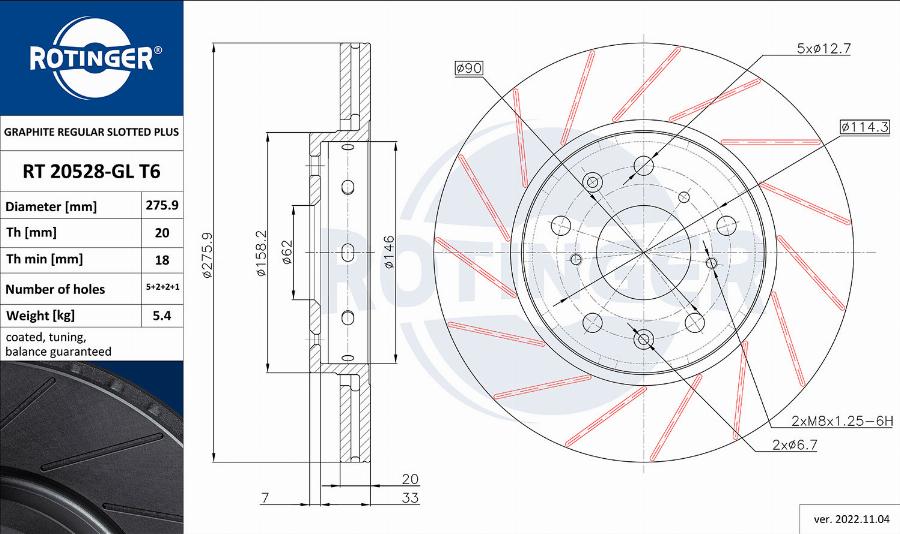 Rotinger RT 20528-GL T6 - Спирачен диск vvparts.bg