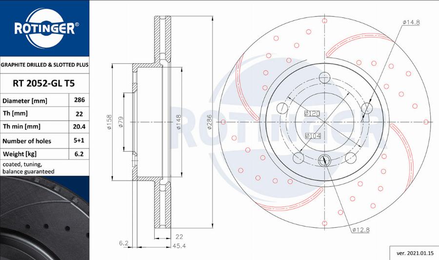 Rotinger RT 2052-GL T5 - Спирачен диск vvparts.bg