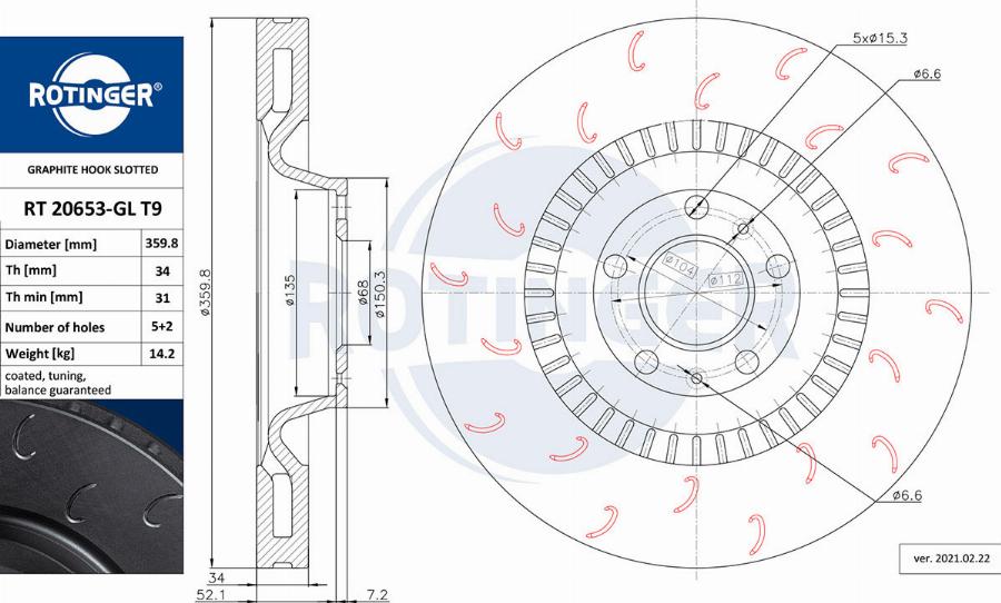 Rotinger RT 20653-GL T9 - Спирачен диск vvparts.bg