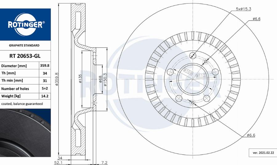 Rotinger RT 20653-GL - Спирачен диск vvparts.bg