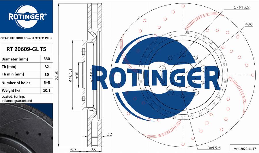 Rotinger RT 20609-GL T5 - Спирачен диск vvparts.bg
