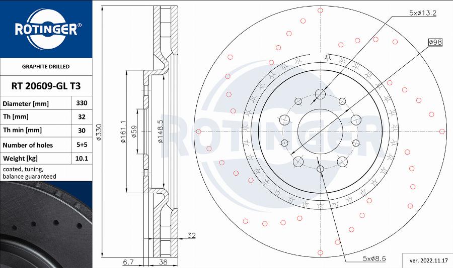 Rotinger RT 20609-GL T3 - Спирачен диск vvparts.bg