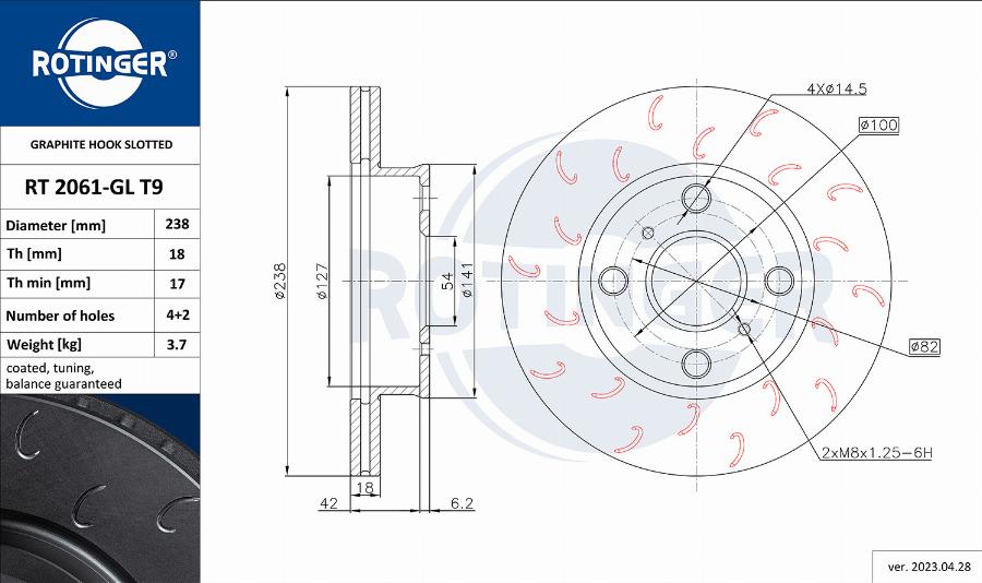 Rotinger RT 2061-GL T9 - Спирачен диск vvparts.bg