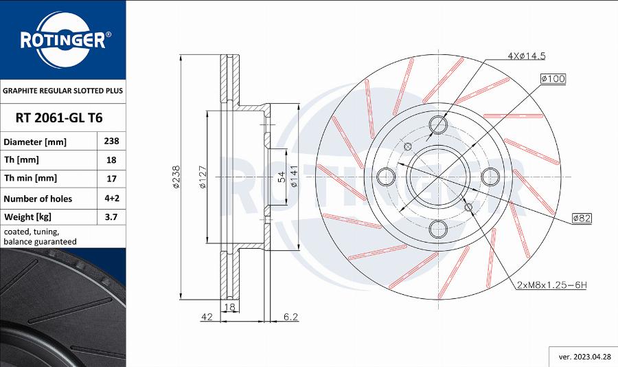 Rotinger RT 2061-GL T6 - Спирачен диск vvparts.bg