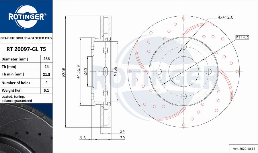 Rotinger RT 20097-GL T5 - Спирачен диск vvparts.bg