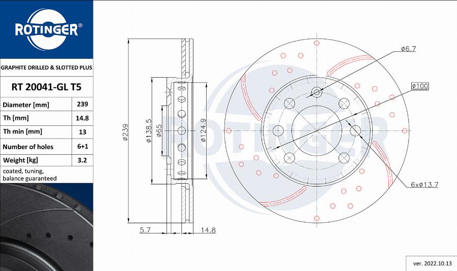 Rotinger RT 20041-GL T5 - Спирачен диск vvparts.bg