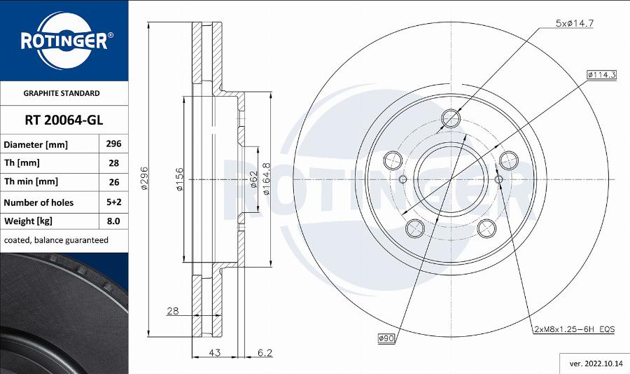 Rotinger RT 20064-GL - Спирачен диск vvparts.bg