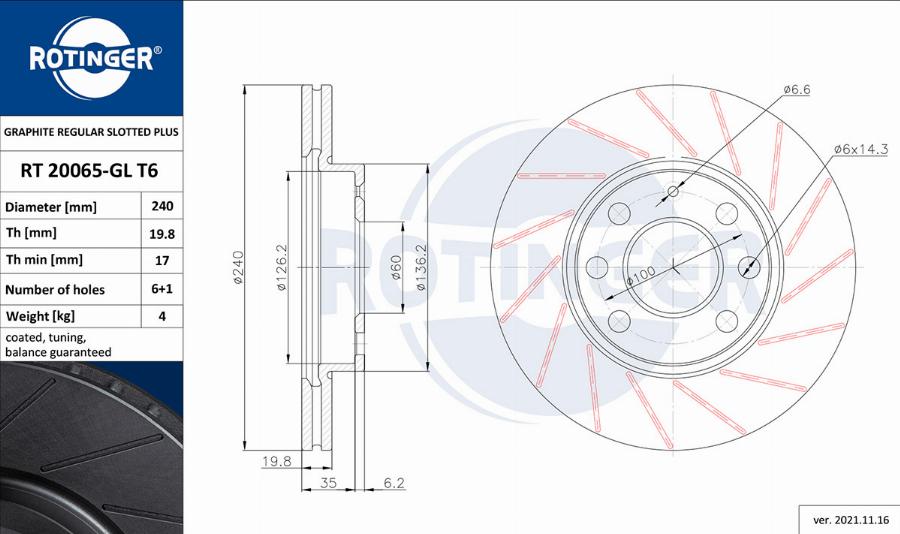 Rotinger RT 20065-GL T6 - Спирачен диск vvparts.bg