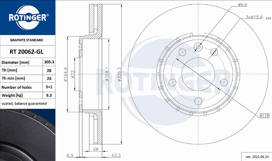 Rotinger RT 20062-GL - Спирачен диск vvparts.bg