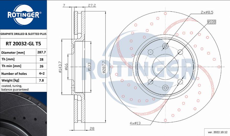 Rotinger RT 20032-GL T5 - Спирачен диск vvparts.bg