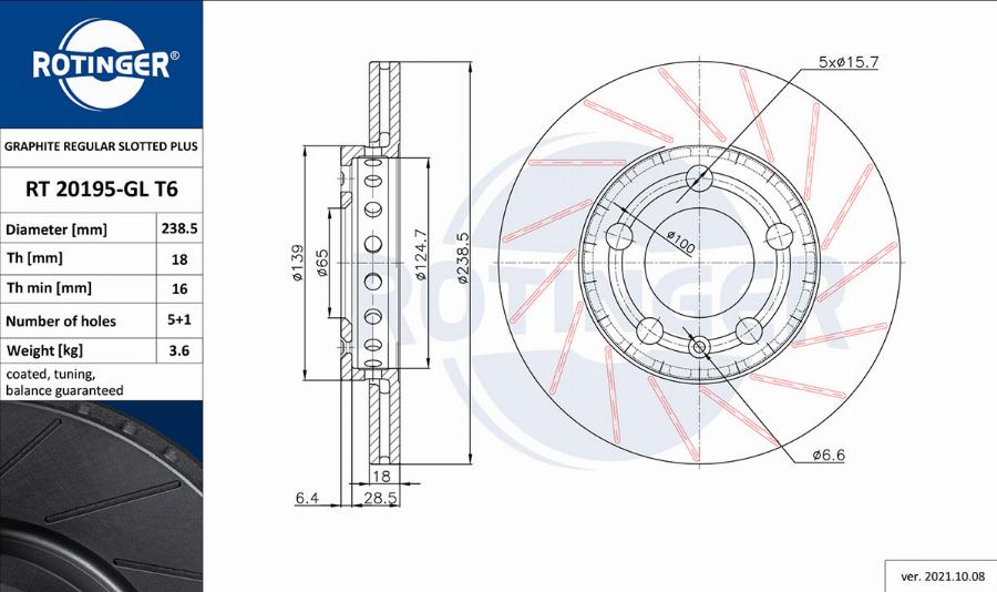 Rotinger RT 20195-GL T6 - Спирачен диск vvparts.bg