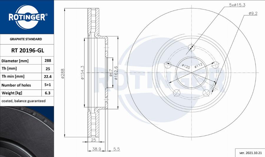 Rotinger RT 20196-GL - Спирачен диск vvparts.bg