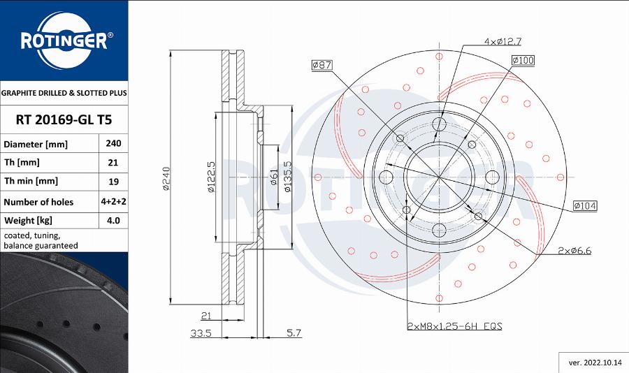 Rotinger RT 20169-GL T5 - Спирачен диск vvparts.bg