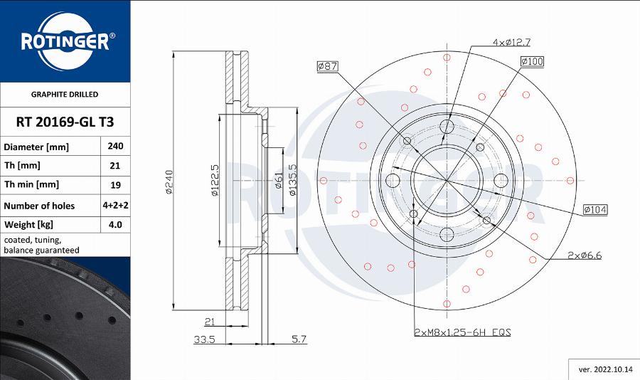 Rotinger RT 20169-GL T3 - Спирачен диск vvparts.bg