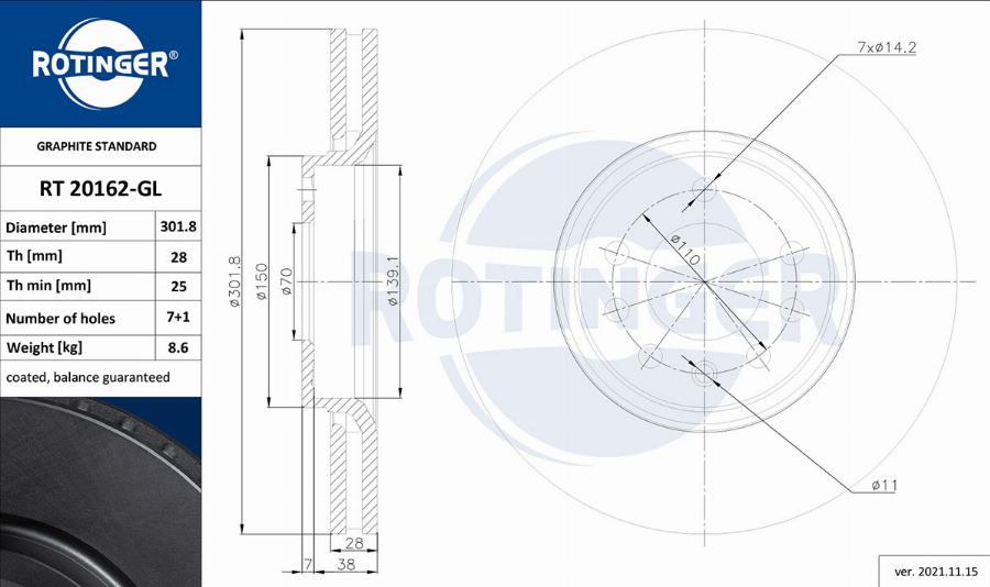 Rotinger RT 20162-GL - Спирачен диск vvparts.bg