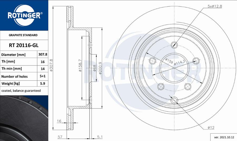 Rotinger RT 20116-GL - Спирачен диск vvparts.bg