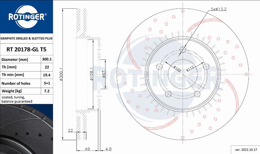 Rotinger RT 20178-GL T5 - Спирачен диск vvparts.bg