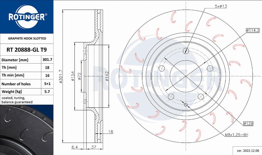 Rotinger RT 20888-GL T9 - Спирачен диск vvparts.bg