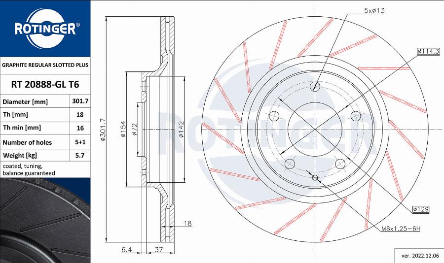 Rotinger RT 20888-GL T6 - Спирачен диск vvparts.bg