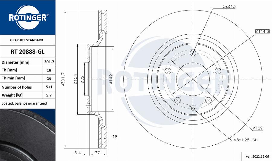 Rotinger RT 20888-GL - Спирачен диск vvparts.bg