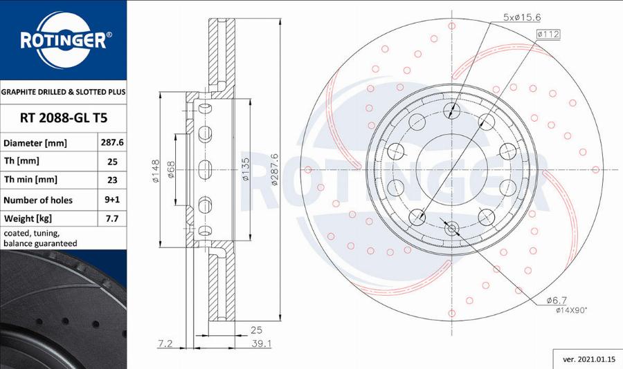 Rotinger RT 2088-GL T5 - Спирачен диск vvparts.bg