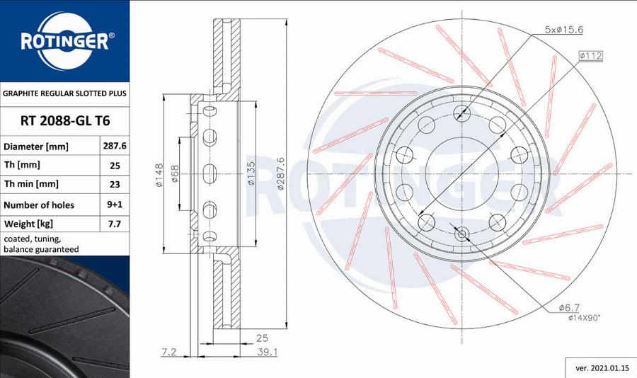 Rotinger RT 2088-GL T6 - Спирачен диск vvparts.bg