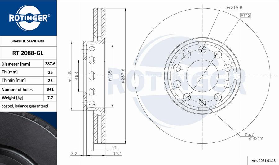 Rotinger RT 2088-GL - Спирачен диск vvparts.bg