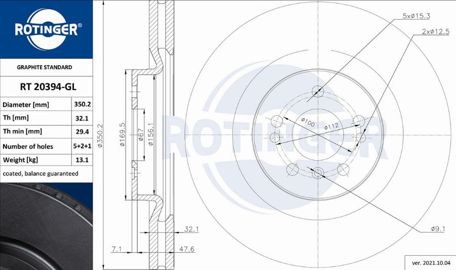 Rotinger RT 20394-GL - Спирачен диск vvparts.bg