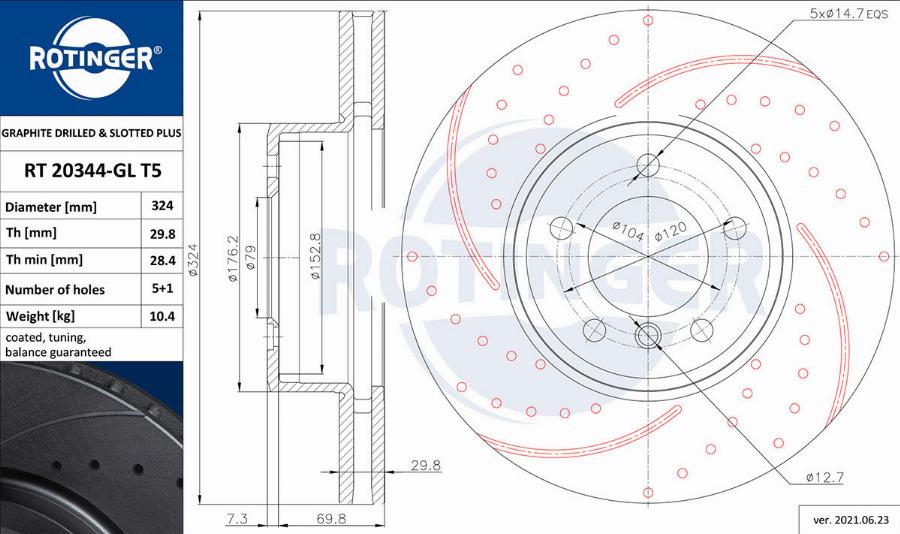 Rotinger RT 20344-GL T5 - Спирачен диск vvparts.bg