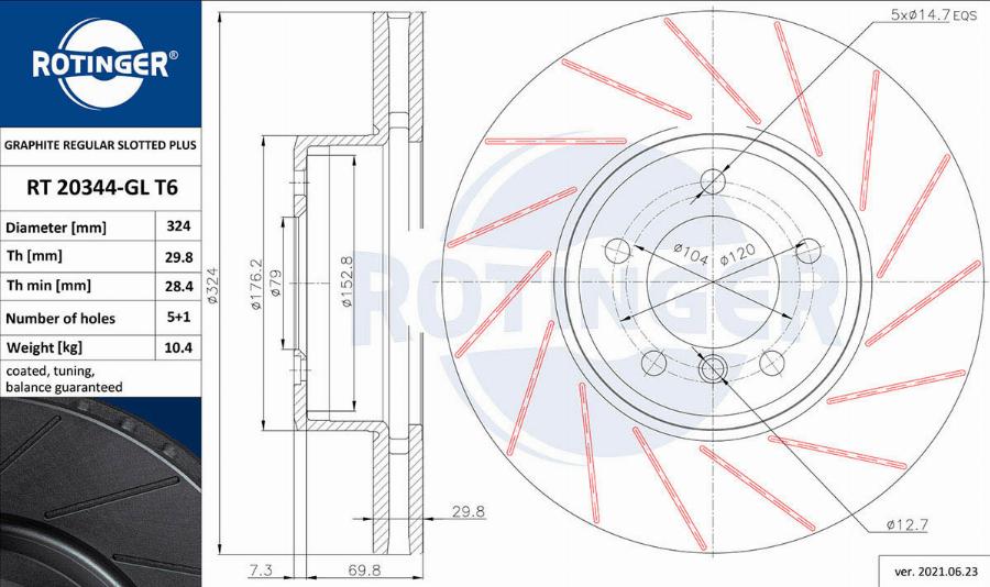 Rotinger RT 20344-GL T6 - Спирачен диск vvparts.bg