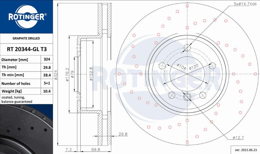 Rotinger RT 20344-GL T3 - Спирачен диск vvparts.bg