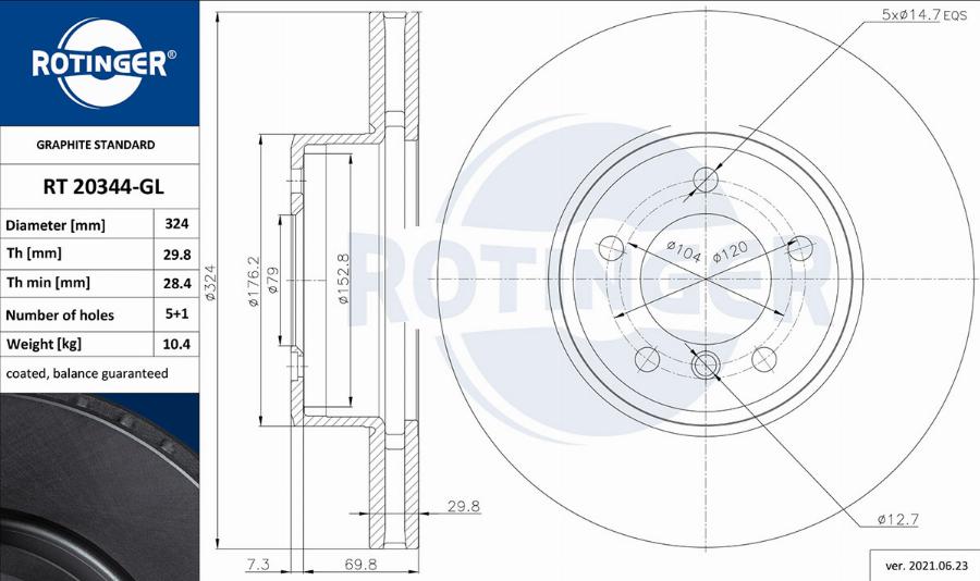 Rotinger RT 20344-GL - Спирачен диск vvparts.bg