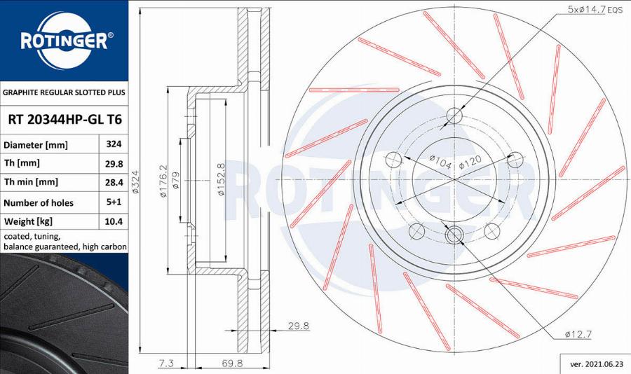 Rotinger RT 20344HP-GL T6 - Спирачен диск vvparts.bg